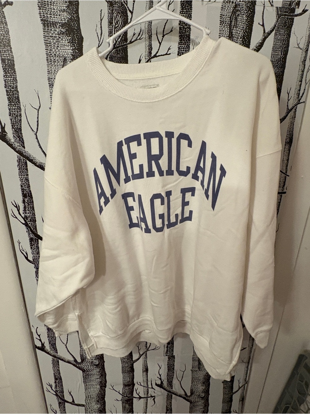 American Eagle White Pullover with Blue Lettering